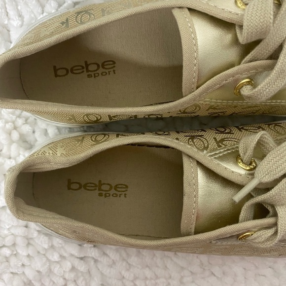 bebe Spell Out Gold Shoes, Size 10 - Picture 8 of 12